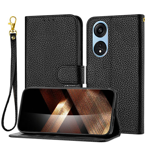 Funda de Cuero Cartera con Soporte Carcasa Y09X para Oppo A17 Negro