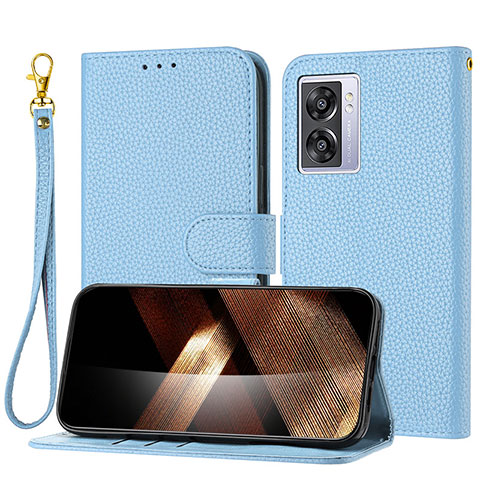 Funda de Cuero Cartera con Soporte Carcasa Y09X para Oppo A57 5G Azul