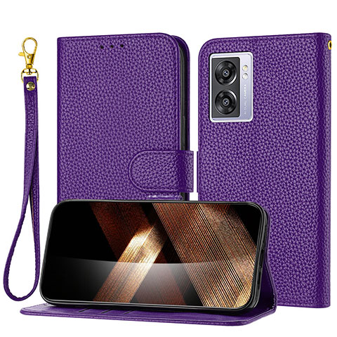 Funda de Cuero Cartera con Soporte Carcasa Y09X para Oppo A57 5G Morado