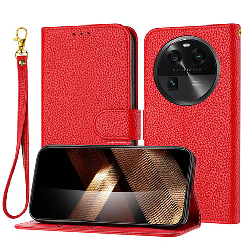 Funda de Cuero Cartera con Soporte Carcasa Y09X para Oppo Find X6 Pro 5G Rojo