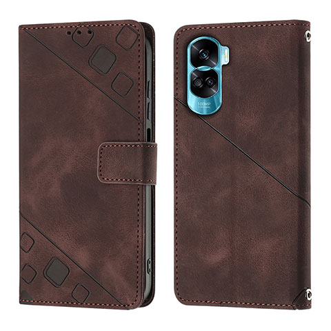 Funda de Cuero Cartera con Soporte Carcasa YB1 para Huawei Honor 90 Lite 5G Marron