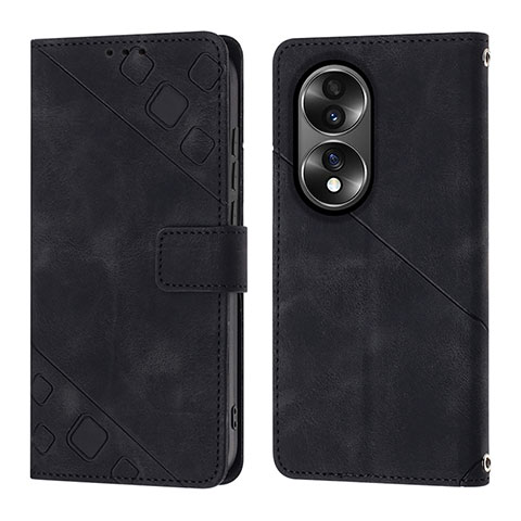 Funda de Cuero Cartera con Soporte Carcasa YB1 para Huawei Honor X7b Negro