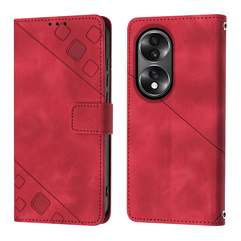 Funda de Cuero Cartera con Soporte Carcasa YB1 para Huawei Honor X7b Rojo