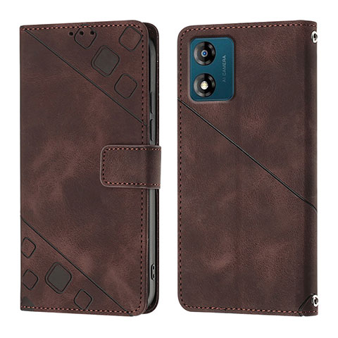 Funda de Cuero Cartera con Soporte Carcasa YB1 para Motorola Moto E13 Marron