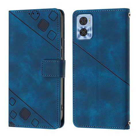 Funda de Cuero Cartera con Soporte Carcasa YB1 para Motorola Moto E22 Azul