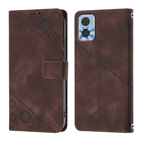 Funda de Cuero Cartera con Soporte Carcasa YB1 para Motorola Moto E22i Marron