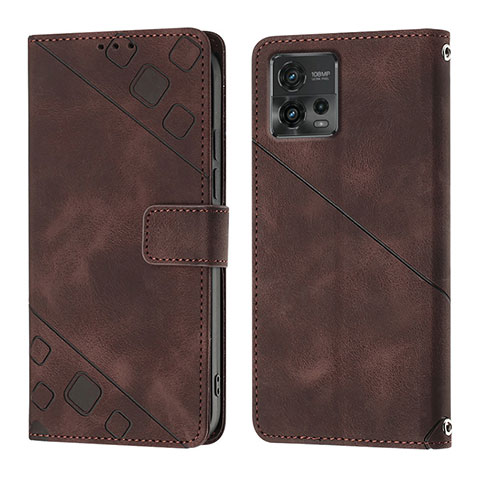 Funda de Cuero Cartera con Soporte Carcasa YB1 para Motorola Moto G72 Marron