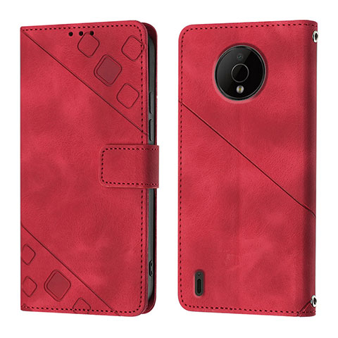 Funda de Cuero Cartera con Soporte Carcasa YB1 para Nokia C200 Rojo