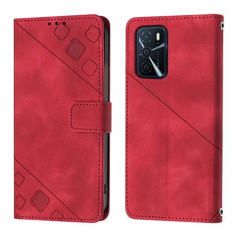 Funda de Cuero Cartera con Soporte Carcasa YB1 para Oppo A16s Rojo