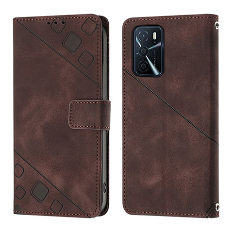 Funda de Cuero Cartera con Soporte Carcasa YB1 para Oppo A54s Marron