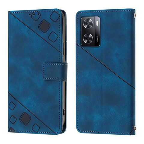 Funda de Cuero Cartera con Soporte Carcasa YB1 para Oppo A57e Azul