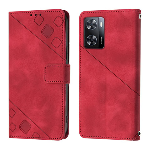 Funda de Cuero Cartera con Soporte Carcasa YB1 para Oppo A57e Rojo