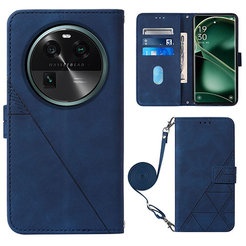 Funda de Cuero Cartera con Soporte Carcasa YB1 para Oppo Find X6 Pro 5G Azul