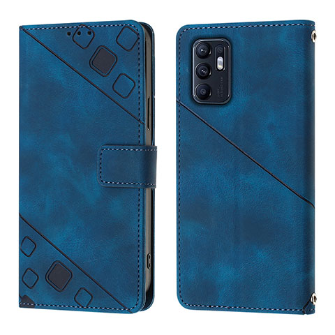 Funda de Cuero Cartera con Soporte Carcasa YB1 para Oppo Reno6 5G Azul