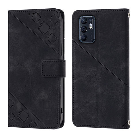 Funda de Cuero Cartera con Soporte Carcasa YB1 para Oppo Reno6 5G Negro