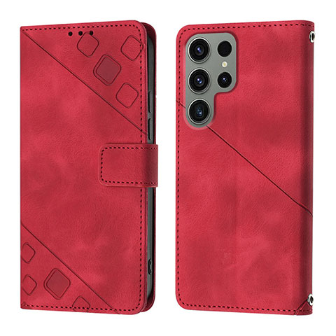 Funda de Cuero Cartera con Soporte Carcasa YB1 para Samsung Galaxy S25 Ultra 5G Rojo