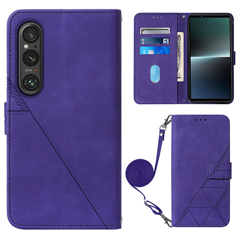 Funda de Cuero Cartera con Soporte Carcasa YB1 para Sony Xperia 1 V Morado