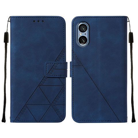 Funda de Cuero Cartera con Soporte Carcasa YB1 para Sony Xperia 5 V Azul