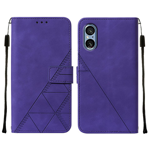 Funda de Cuero Cartera con Soporte Carcasa YB1 para Sony Xperia 5 V Morado