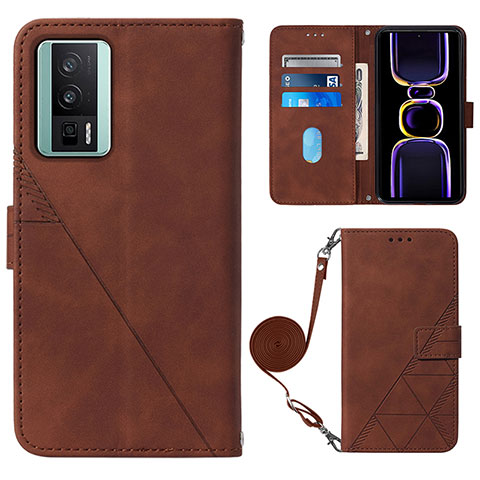 Funda de Cuero Cartera con Soporte Carcasa YB1 para Xiaomi Redmi K60 5G Marron