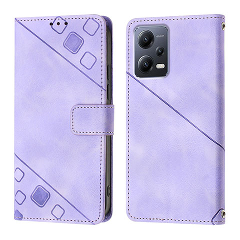 Funda de Cuero Cartera con Soporte Carcasa YB1 para Xiaomi Redmi Note 12 5G Morado