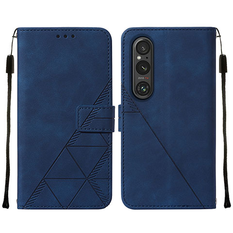 Funda de Cuero Cartera con Soporte Carcasa YB2 para Sony Xperia 1 V Azul