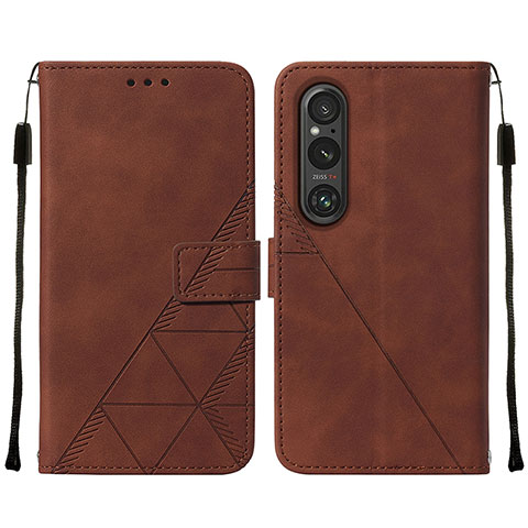 Funda de Cuero Cartera con Soporte Carcasa YB2 para Sony Xperia 1 V Marron