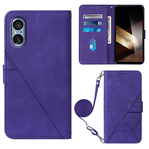 Funda de Cuero Cartera con Soporte Carcasa YB2 para Sony Xperia 5 V Morado