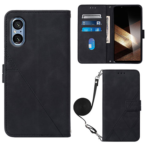 Funda de Cuero Cartera con Soporte Carcasa YB2 para Sony Xperia 5 V Negro