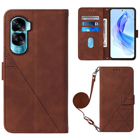 Funda de Cuero Cartera con Soporte Carcasa YB3 para Huawei Honor 90 Lite 5G Marron