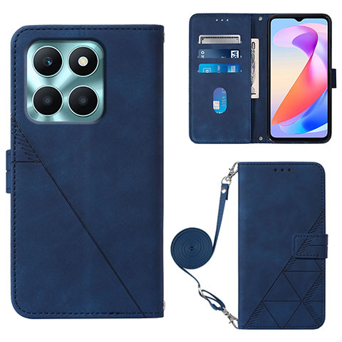 Funda de Cuero Cartera con Soporte Carcasa YB3 para Huawei Honor X6a Azul