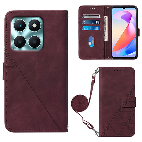 Funda de Cuero Cartera con Soporte Carcasa YB3 para Huawei Honor X6a Rojo