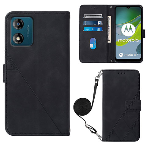 Funda de Cuero Cartera con Soporte Carcasa YB3 para Motorola Moto E13 Negro