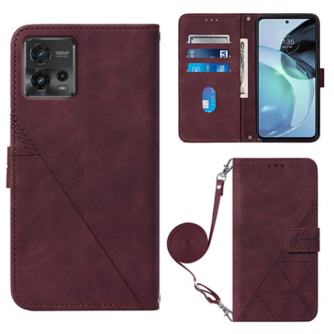 Funda de Cuero Cartera con Soporte Carcasa YB3 para Motorola Moto G72 Rojo