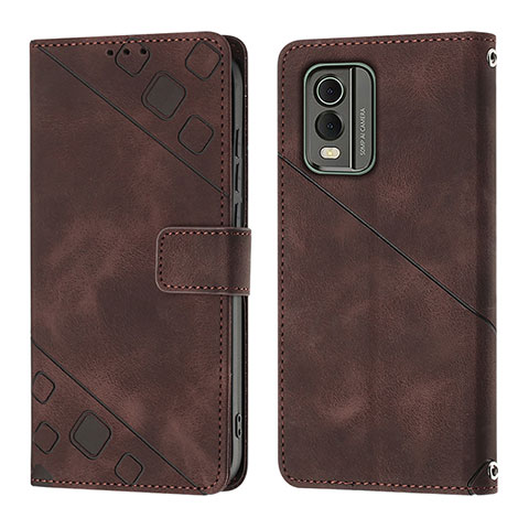 Funda de Cuero Cartera con Soporte Carcasa YB3 para Nokia C210 Marron