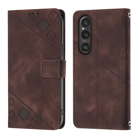 Funda de Cuero Cartera con Soporte Carcasa YB3 para Sony Xperia 1 V Marron