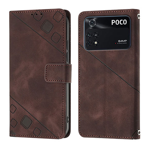 Funda de Cuero Cartera con Soporte Carcasa YB3 para Xiaomi Poco M4 Pro 4G Marron