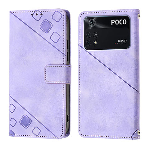 Funda de Cuero Cartera con Soporte Carcasa YB3 para Xiaomi Poco M4 Pro 4G Morado