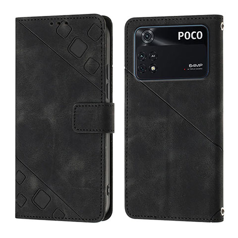 Funda de Cuero Cartera con Soporte Carcasa YB3 para Xiaomi Poco M4 Pro 4G Negro