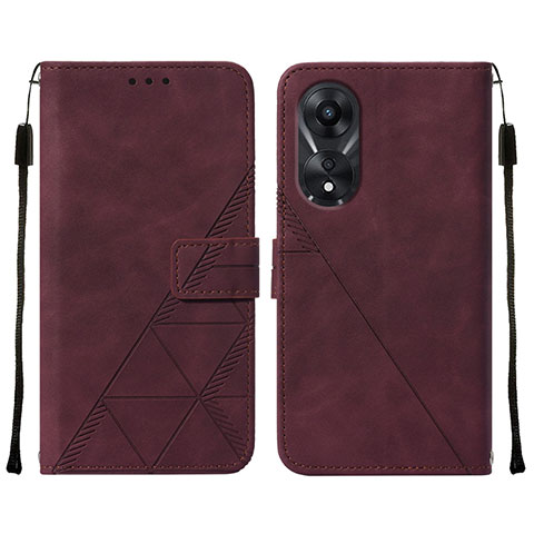 Funda de Cuero Cartera con Soporte Carcasa YB4 para Oppo A58 5G Rojo