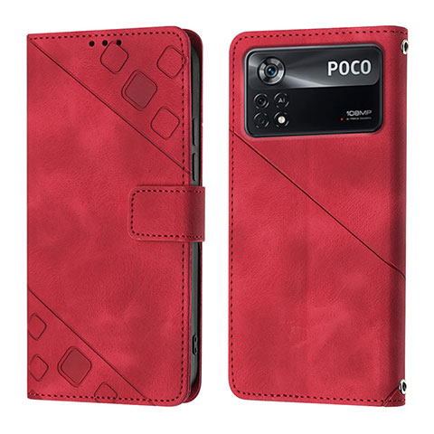 Funda de Cuero Cartera con Soporte Carcasa YB4 para Xiaomi Poco X4 Pro 5G Rojo