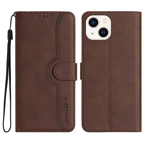 Funda de Cuero Cartera con Soporte Carcasa YX2 para Apple iPhone 14 Marron