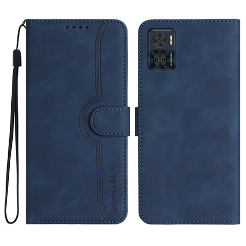 Funda de Cuero Cartera con Soporte Carcasa YX2 para Motorola Moto E22 Azul