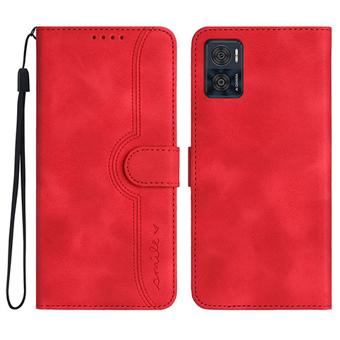 Funda de Cuero Cartera con Soporte Carcasa YX2 para Motorola Moto E22 Rojo