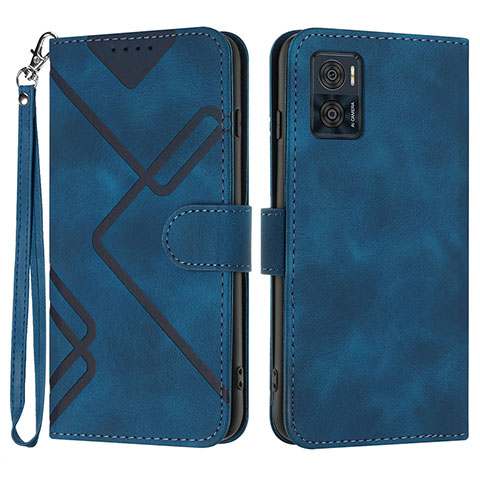 Funda de Cuero Cartera con Soporte Carcasa YX3 para Motorola Moto E22i Azul