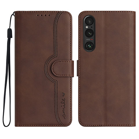 Funda de Cuero Cartera con Soporte Carcasa YX3 para Sony Xperia 1 V Marron