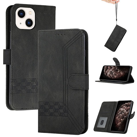 Funda de Cuero Cartera con Soporte Carcasa YX4 para Apple iPhone 15 Negro