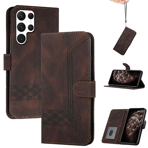 Funda de Cuero Cartera con Soporte Carcasa YX4 para Samsung Galaxy S23 Ultra 5G Marron