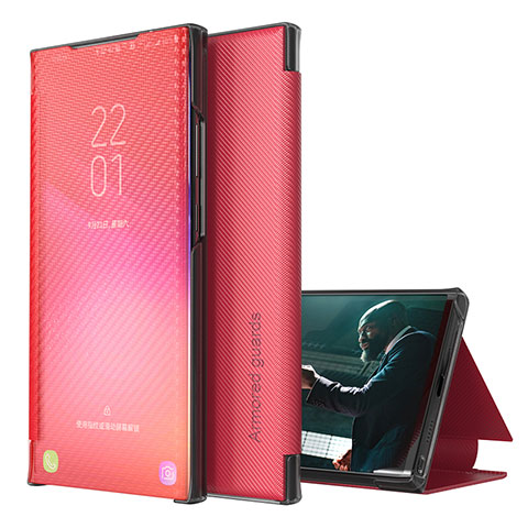 Funda de Cuero Cartera con Soporte Carcasa ZL1 para Samsung Galaxy A12 Nacho Rojo