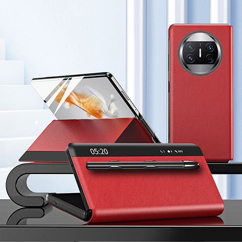 Funda de Cuero Cartera con Soporte Carcasa ZL5 para Huawei Mate X5 Rojo